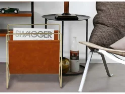 OZAIA Opbergaccessoire-Tijdschrifthouder In Vintage-Stijl Van Kunstleer - L38 X D22 X H41 Cm - Metaal En Bruin Kunstleer - Ferri