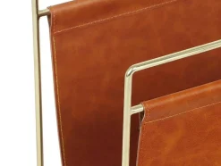 OZAIA Opbergaccessoire-Tijdschrifthouder In Vintage-Stijl Van Kunstleer - L38 X D22 X H41 Cm - Metaal En Bruin Kunstleer - Ferri