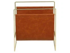OZAIA Opbergaccessoire-Tijdschrifthouder In Vintage-Stijl Van Kunstleer - L38 X D22 X H41 Cm - Metaal En Bruin Kunstleer - Ferri