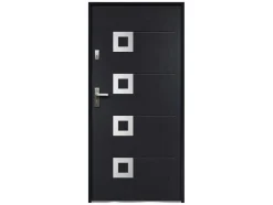 Vente-unique Voordeur-Toegangsdeur Van Geglazuurd En Roestvrij Staal H207 X B100 Cm Antraciet - Rechter Deur - Tifana