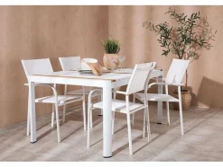 Vente-unique Loungeset-Togo Tuinmeubelset Tafel 90X150Cm Wit, 4 Stoelen Santorini Wit.
