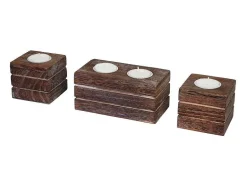 Vente-unique Kandelaar En Kaars-Tolve Theelichthouderset (3 Stuks), Bruin