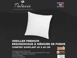 Palacio Hoofdkussen-Traagschuim Hoofdkussen 60 X 60 Cm - Perkaal Katoen - 91 Draden/Cm - 750 Gr - Wit - Auxence