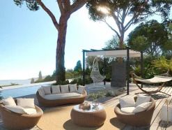 MYLIA Loungeset-Tuin Loungeset Van Karamel Gevolchten Hars - Zitbank & 2 Fauteuils & Salontafel - Whiteheaven