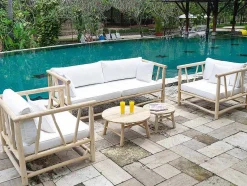 MYLIA Loungeset-Tuinbank Van Teakhout Met Kussens - Licht Naturel En Wit - Tulum