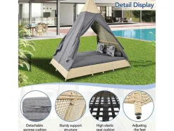 ModernLuxe Ligstoel-Tuinbed - Rotan Tent Voor 2 Personen - Met Gordijn En Kussens - Beige