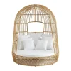 MYLIA Ligstoel-Tuinbed Met Baldakijn Van Gevlochten Hars - Licht Naturel Met Wit Kussen - Cervaro Van