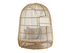 MYLIA Ligstoel-Tuinbed Met Baldakijn Van Gevlochten Hars - Licht Naturel Met Wit Kussen - Cervaro Van