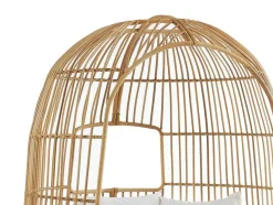 MYLIA Ligstoel-Tuinbed Met Baldakijn Van Gevlochten Hars - Licht Naturel Met Wit Kussen - Cervaro Van