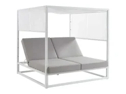 MYLIA Ligstoel-Tuinbed Met Baldakijn Van Aluminium - Wit En Grijs - Livadis Van