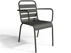 MYLIA Tuinset-Tuineethoek Van Metaal - Een Tafel D110 Cm En 4 Opstapelbare Fauteuils - Donkergrijs - Mirmande