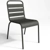MYLIA Tuinset-Tuineethoek Van Metaal - Een Tafel D110 Cm En 4 Opstapelbare Stoelen - Donkergrijs - Mirmande