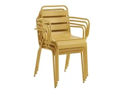 MYLIA Tuinset-Tuineethoek Van Metaal - Een Tafel D160 Cm Met 2 Opstapelbare Fauteuils En 4 Opstapelbare Stoelen - Mosterdgeel - Mirmande Van