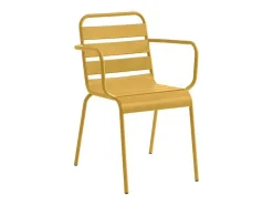 MYLIA Tuinset-Tuineethoek Van Metaal - Een Tafel D110 Cm En 4 Opstapelbare Stoelen - Mosterdgeel - Mirmande Van