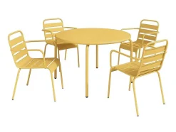 MYLIA Tuinset-Tuineethoek Van Metaal - Een Tafel D110 Cm En 4 Opstapelbare Stoelen - Mosterdgeel - Mirmande Van