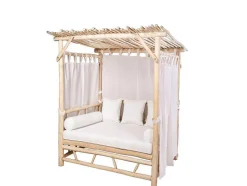 MYLIA Ligstoel-Tuinhemelbed Van Teakhout - Licht Naturel En Wit - Tulum