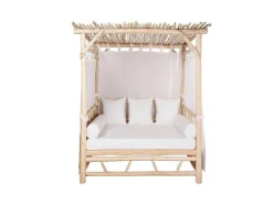MYLIA Ligstoel-Tuinhemelbed Van Teakhout - Licht Naturel En Wit - Tulum