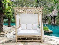 MYLIA Ligstoel-Tuinhemelbed Van Teakhout - Licht Naturel En Wit - Tulum