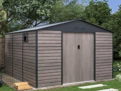 EXPERTLAND Tuinhuis-Tuinhuis Van Gegalvaniseerd Staal Met Grijs Houteffect 13,12 M - Adelmo