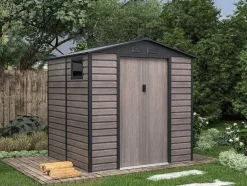 EXPERTLAND Tuinhuis-Tuinhuisje Van Gegalvaniseerd Staal Met Houteffect Adelmo - Grijs - 4,15 M