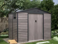 EXPERTLAND Tuinhuis-Tuinhuisje Van Gegalvaniseerd Staal Met Houteffect Adelmo - Grijs - 5,40 M