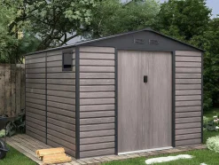 EXPERTLAND Tuinhuis-Tuinhuisje Van Gegalvaniseerd Staal Met Houteffect Adelmo - Grijs - 8,94 M