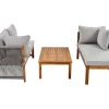 ModernLuxe Loungeset-Tuinmeubelen In Acaciahout En Grijs Touw - 2 Zitbanken En 1 Salontafel - Verstelbare Poten - Grijs & Naturel