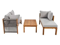 ModernLuxe Loungeset-Tuinmeubelen In Acaciahout En Grijs Touw - 2 Zitbanken En 1 Salontafel - Verstelbare Poten - Grijs & Naturel