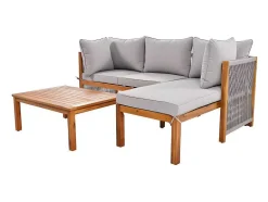 ModernLuxe Loungeset-Tuinmeubelen In Acaciahout En Grijs Touw - 2 Zitbanken En 1 Salontafel - Verstelbare Poten - Grijs & Naturel