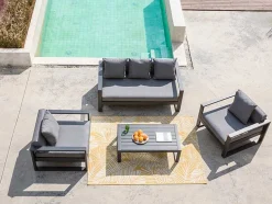 MYLIA Loungeset-Tuinsalon Molokai In Aluminiun: Driezitsbank, 2 Fauteuils, Salontafel