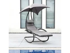 MYLIA Ligstoel-Tuinschommelstoel Met Parasol En Antracietkleurig Kussen - Waterbestendig - Moheli