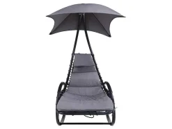 MYLIA Ligstoel-Tuinschommelstoel Met Parasol En Antracietkleurig Kussen - Waterbestendig - Moheli