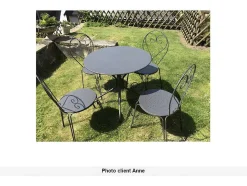 MYLIA Tuinset-Tuinset Met Tafel En 4 Stoelen Van Metaal Met Smeedijzer Aspect - Antraciet - Guermantes