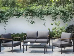 MYLIA Loungeset-Tuinset Van Aluminium: Een Tweezitsbank, Twee Fauteuils En Een Salontafel Van Vairao Van