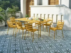 MYLIA Tuinset-Tuintafel D160 Cm Van Metaal - Mosterdgeel - Mirmande Van