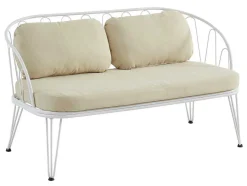 MYLIA Loungeset-Tuinzithoek Van Metaal: 1 Tweezitsbank, 2 Fauteuils En 1 Salontafel - Wit - Arlesan