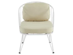 MYLIA Loungeset-Tuinzithoek Van Metaal: 1 Tweezitsbank, 2 Fauteuils En 1 Salontafel - Wit - Arlesan