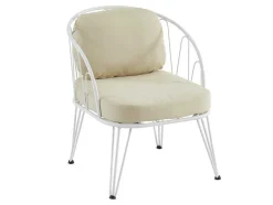 MYLIA Loungeset-Tuinzithoek Van Metaal: 1 Tweezitsbank, 2 Fauteuils En 1 Salontafel - Wit - Arlesan