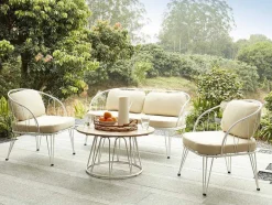 MYLIA Loungeset-Tuinzithoek Van Metaal: 1 Tweezitsbank, 2 Fauteuils En 1 Salontafel - Wit - Arlesan