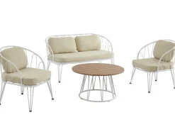 MYLIA Loungeset-Tuinzithoek Van Metaal: 1 Tweezitsbank, 2 Fauteuils En 1 Salontafel - Wit - Arlesan