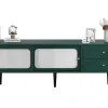 ModernLuxe Tv-Meubel-Tv-Meubel 160 Cm - 2 Rotan Schuifdeuren En 2 Lades - Groen