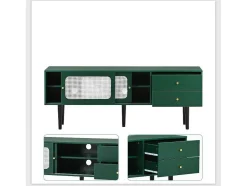 ModernLuxe Tv-Meubel-Tv-Meubel 160 Cm - 2 Rotan Schuifdeuren En 2 Lades - Groen