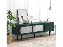 ModernLuxe Tv-Meubel-Tv-Meubel 160 Cm - 2 Rotan Schuifdeuren En 2 Lades - Groen