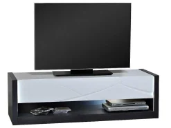 Vente-unique Tv-Meubel-Tv-Meubel 1 Lade En 1 Vak - Met Led-Verlichting - Antraciet En Wit Gelakt - Ludmila