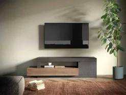 Vente-unique Tv-Meubel-Tv-Meubel Met 1 Deur, 1 Lade En 1 Vak - Donker Natuurlijk En Antraciet - Ruselo