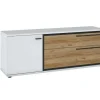 Vente-unique Tv-Meubel-Tv-Meubel Met 1 Deur En 2 Laden - Naturel En Wit - Nisuka