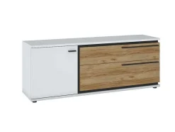 Vente-unique Tv-Meubel-Tv-Meubel Met 1 Deur En 2 Laden - Naturel En Wit - Nisuka