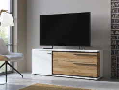 Vente-unique Tv-Meubel-Tv-Meubel Met 1 Deur En 2 Laden - Naturel En Wit - Nisuka