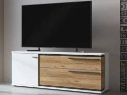 Vente-unique Tv-Meubel-Tv-Meubel Met 1 Deur En 2 Laden - Naturel En Wit - Nisuka
