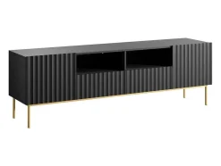 Vente-unique Tv-Meubel-Tv-Meubel Met 2 Deuren, 2 Laden En 2 Nissen Van Mdf En Staal - Zwart En Goudkleurig - Evilana